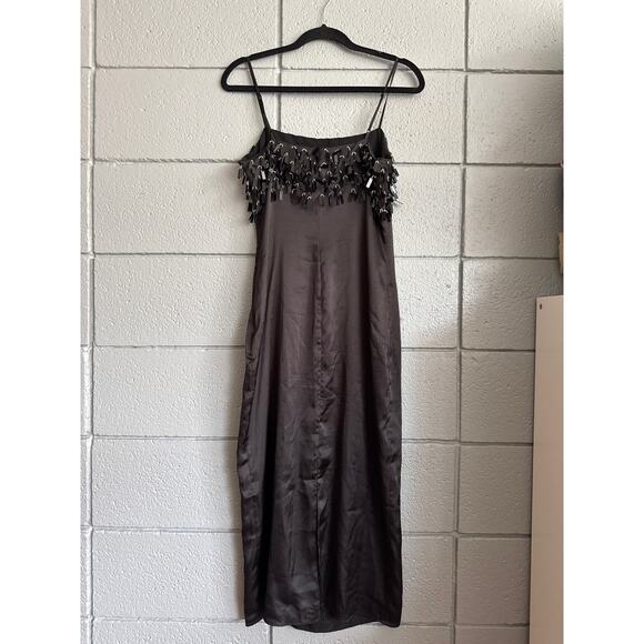 Women's Rhode Gabriella Bedazzled Tassel Midi Dress size S in Black Glam Date - Picture 5 of 6